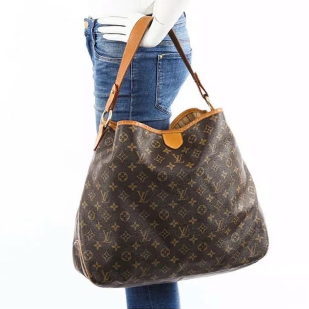 Louis Vuitton Brown Monogram Shoulder Bag with Leather Trim